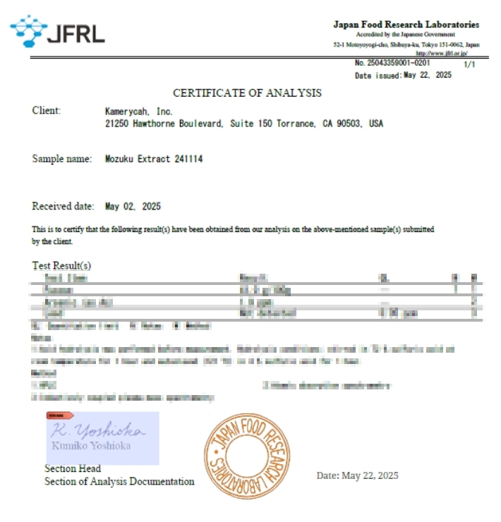 JFRL COA Mozuku Extract